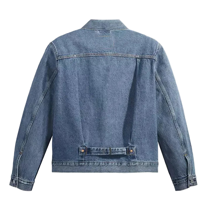 Blue denim jacket on a white background