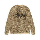 Back view of the leopard print thermal laid flat, showing a large black Stüssy logo across the upper back.