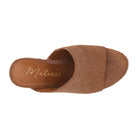 A single Matisse brand brown slide sandal with a fuzzy faux-fur texture, shown from a top-down view on a white background.