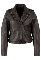 Brown leather jacket on a white background