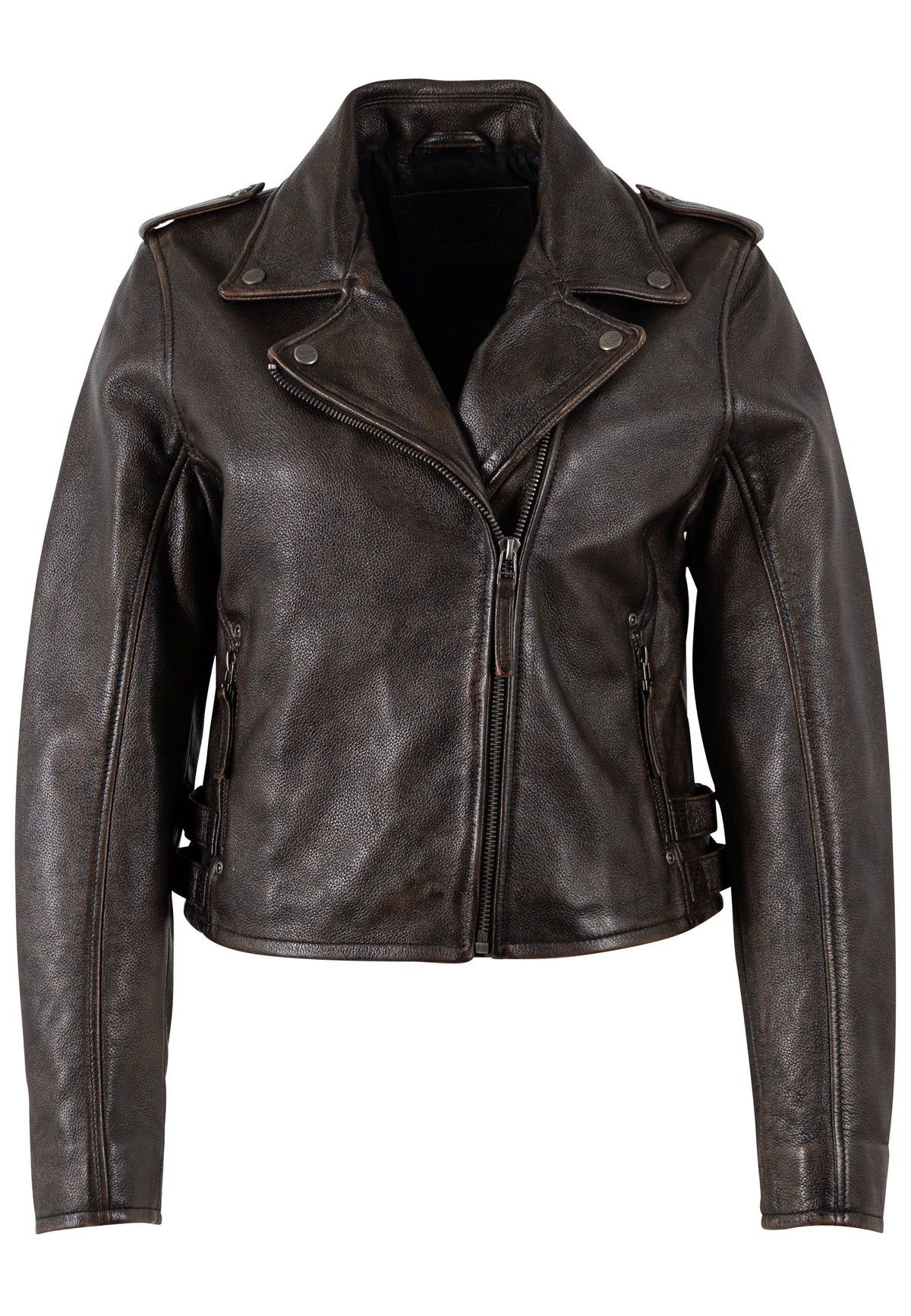 Brown leather jacket on a white background