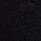 Close-up of a black knit fabric texture with a ribbed collar.