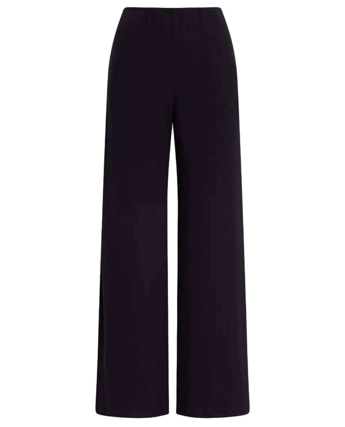 Black wide-leg cropped pants with an elastic waistband, shown against a solid white background.