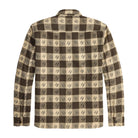 A long-sleeve button-up shirt with a brown and beige checkered pattern, featuring a subtle leaf motif within each check, shown against a plain white background.