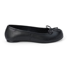 Black leather ballet flat shoe with a bow on a white background