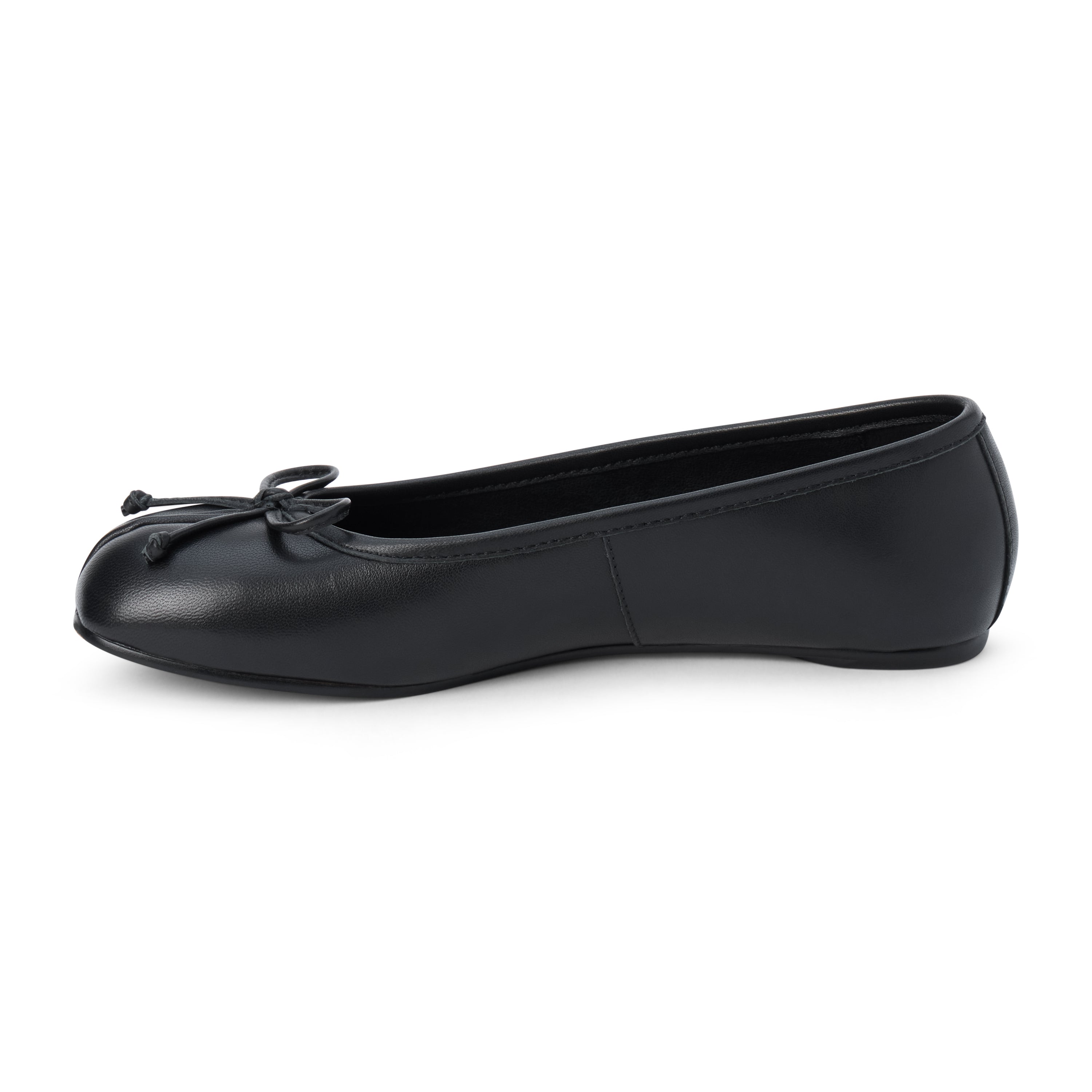 Black flat shoe with bow on a white background