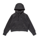 Front view of a charcoal Snow Peak Odor Control Women’s Zip Parka, laid flat on white, showing the zipped front, drawstring hood, curved front pockets and ribbed cuffs and hem.