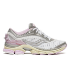 SAUCONY X Metagirl Progrid Paramount sneakers in white/gray/pink colorway, side view