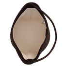 Brown handbag with beige interior on a white background