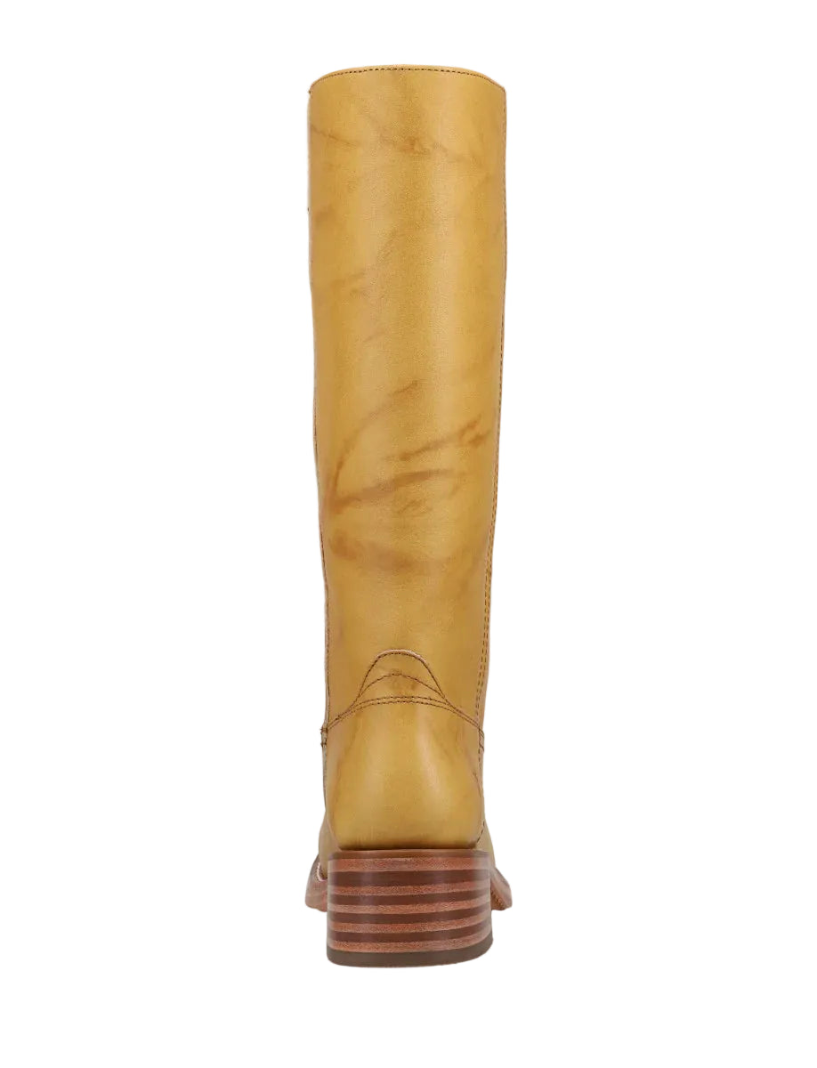 Yellow knee-high boot on a white background