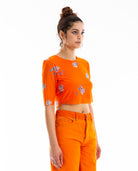 Printed Mesh Cropped Tee Women Tees + Tanks GANNI