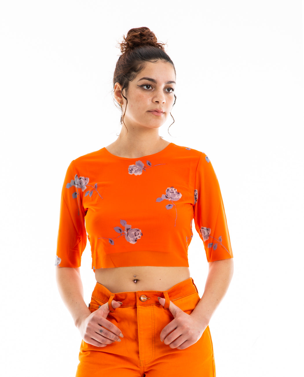 Printed Mesh Cropped Tee Women Tees + Tanks GANNI