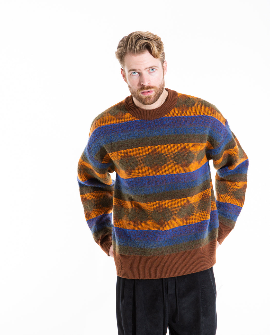 Jacquard Knit Pullover Men Sweaters + Sweatshirts AMOMENTO