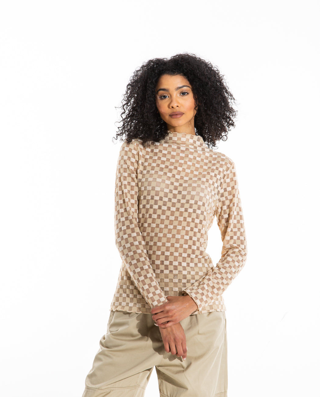 Harmony Checkered Mesh Top Blouses FIND ME NOW