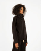 Cowl Neck Long Sleeve Jet Black Women Coats + Jackets LES TIEN