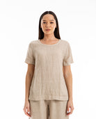 Boat Neck Linen Top Beach Sand Women Tees + Tanks HARIS COTTON