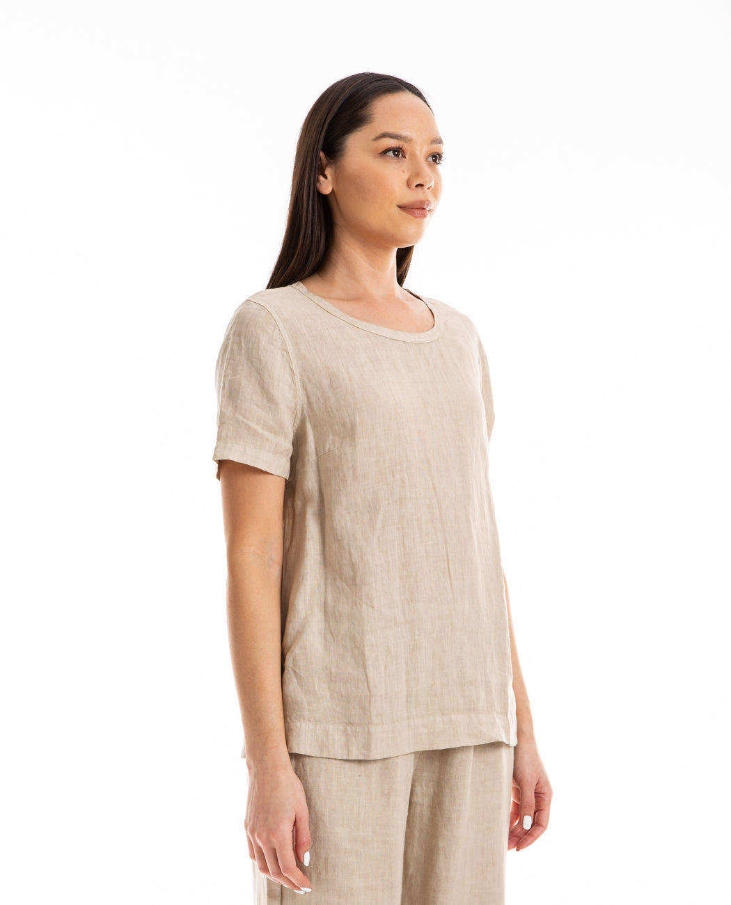 Boat Neck Linen Top Beach Sand Women Tees + Tanks HARIS COTTON