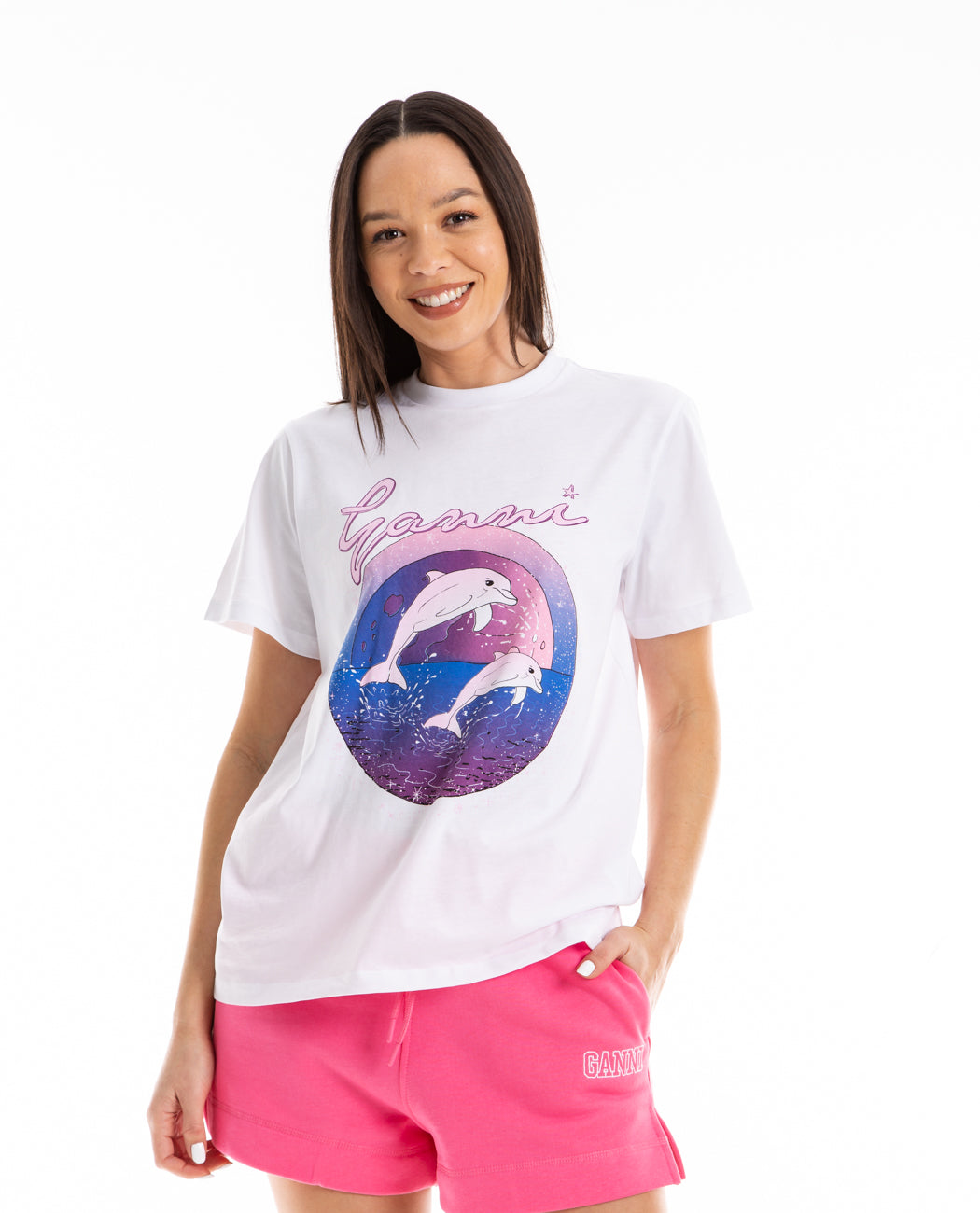 Basic Jersey Dolphin Relaxed Tee Women Tees + Tanks GANNI