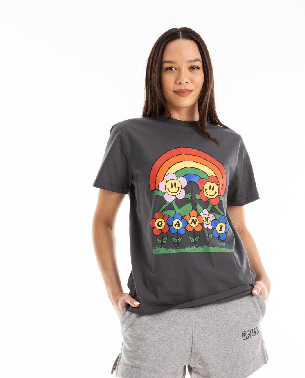 Basic Jersey Rainbow Relaxed Tee Women Tees + Tanks GANNI
