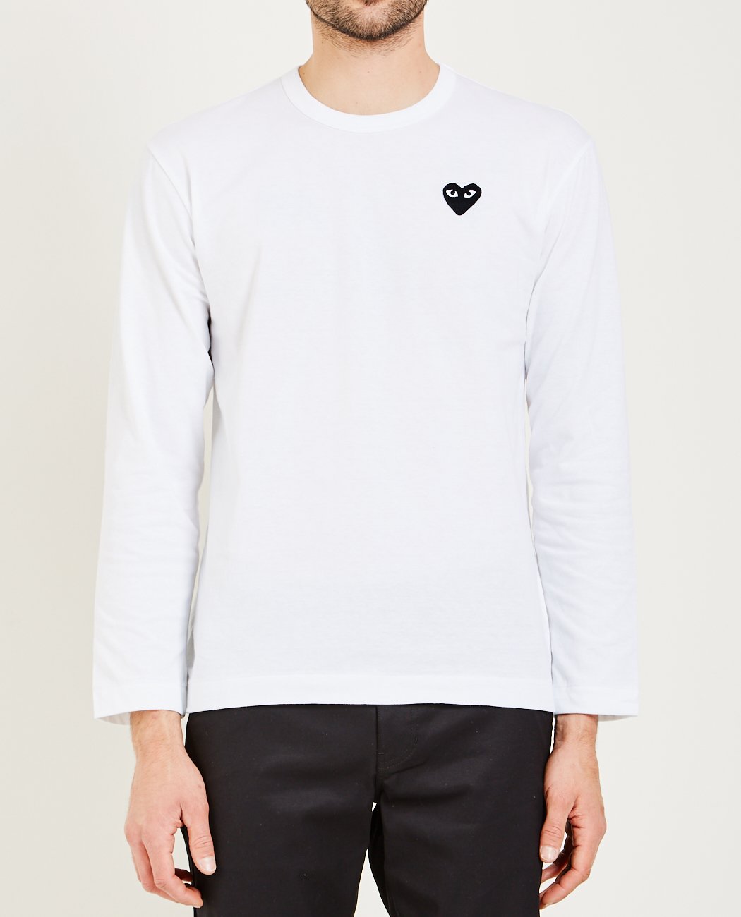 Comme des Garcons Play Embroidered Black Heart Long Sleeve T Shirt White