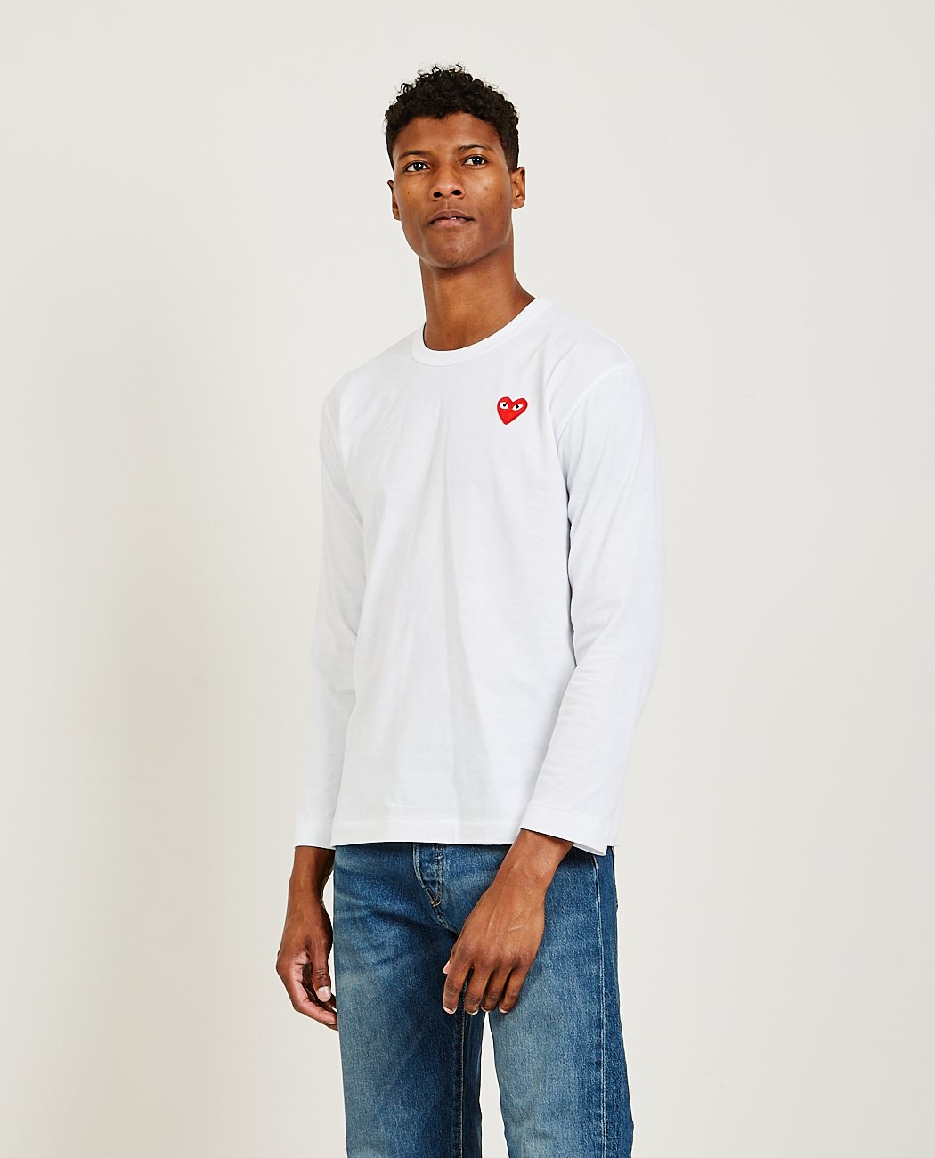 Cdg Play Mens Long Sleeve Basic Tee White